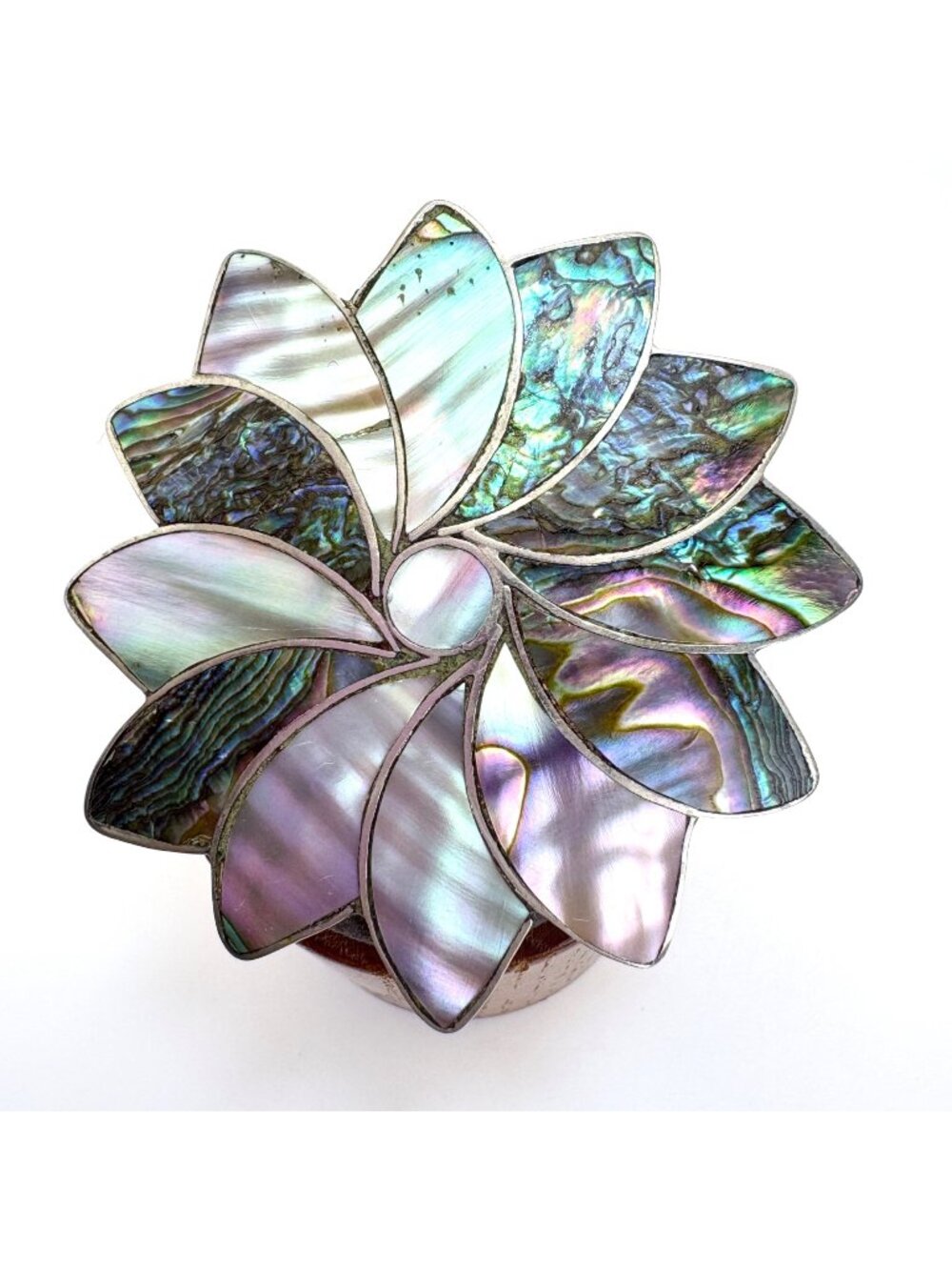 Abalone Flower Design Brooch Solid Sterling Silver 925 Size 2.25" Length - Picture 1 of 12